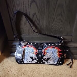 Ed Hardy Black and Multicolor Graphic Shoulder Bag